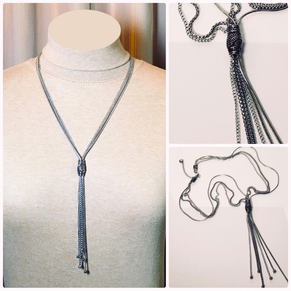 Tocara Stainless Steel Silver Tassel Necklace